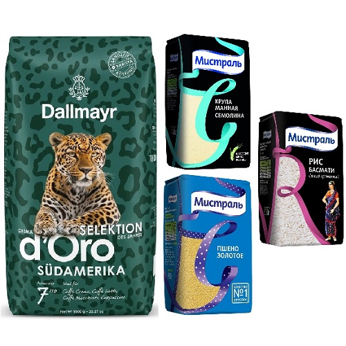 Кофе зерно, манка, пшено и рис